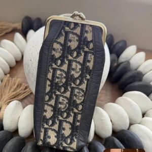 CHRISTIAN DIOR case Trotter navy beige Gold Women /Men  vintage